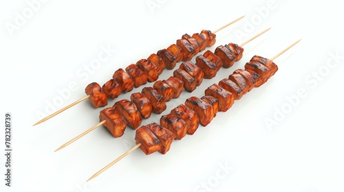 Three skewers of delicious grilled meat. Perfect for a summer barbecue or party. photo