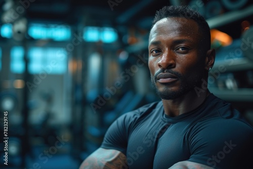 Man in black shirt working out in gym