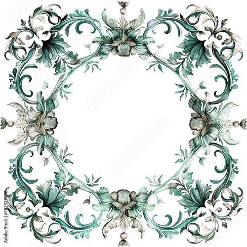 A blue and white floral frame with a white background watercolor, transparent background
