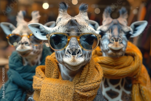 Stylish Giraffe: Sunglasses and Scarf