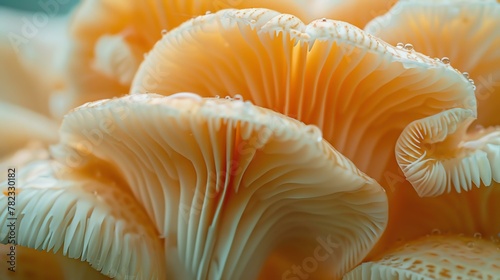 Delicate and detailed image of a mushroom. The soft colors and intricate patterns of the mushroom's cap are a sight to behold. © Pixel