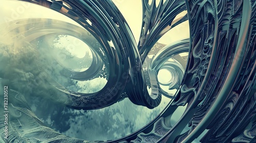 Infinite horizons: Abstract 3D render, a gateway to a world of unexplored geometries and textures photo
