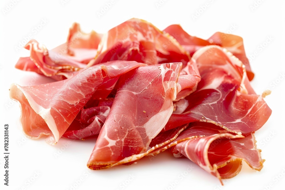 Italian prosciutto crudo shown on white background Italian prosciutto crudo shown on white background