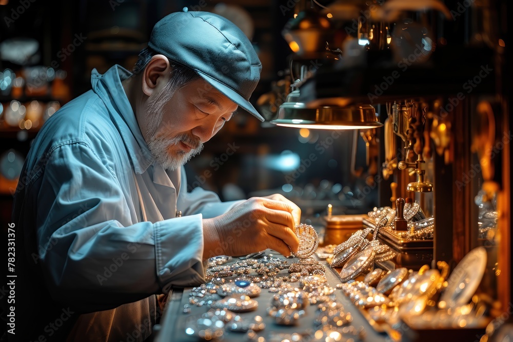 Jewelry craftsman working in shop