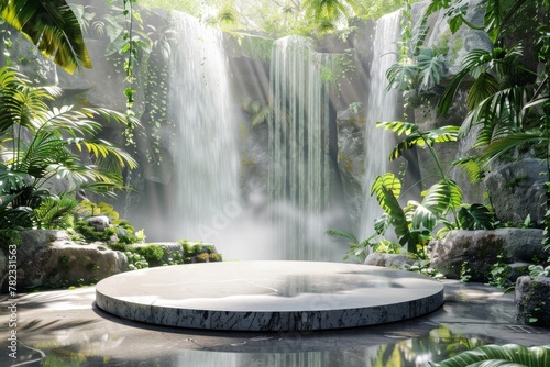 Large Waterfall in Lush Green Forest