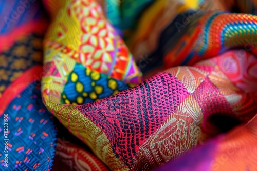 Vibrant Multicolored African Textiles in Close-Up View - Cultural Fabric Patterns