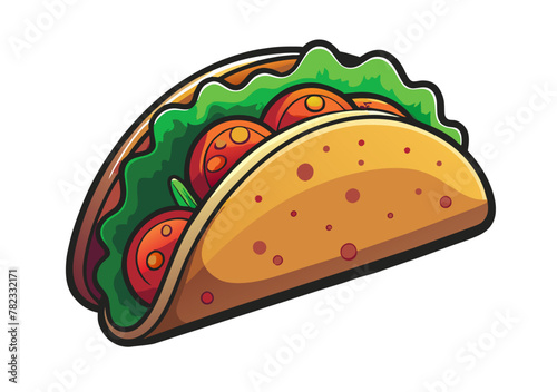 Colorful and lively hand-drawn cartoon illustration of a delicious and savory beef taco. A traditional and iconic mexican street food. Wrapped in a tasty tortilla. Perfect for lunch or dinner