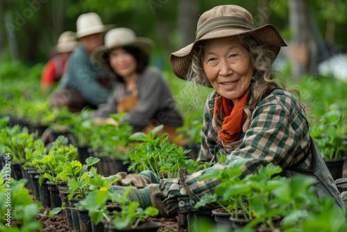 Retirees collaborating in community garden