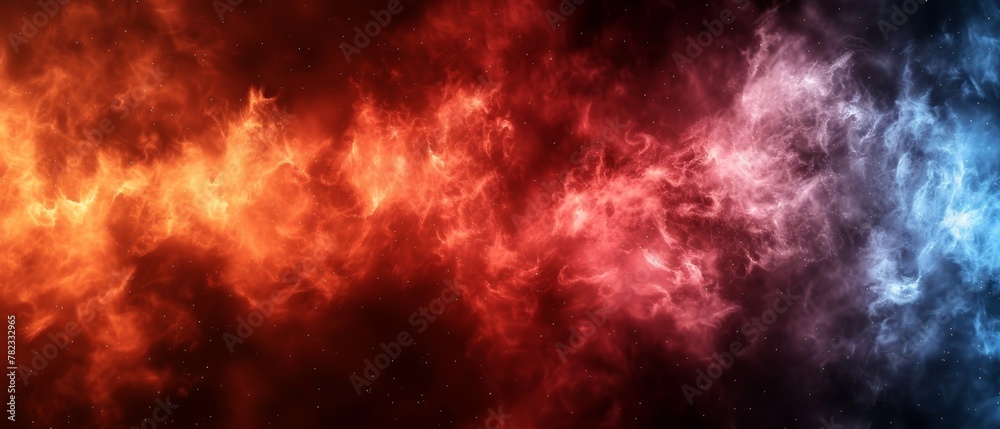   A red, blue, and orange cloud wallpaper features a star in the center against a black backdrop