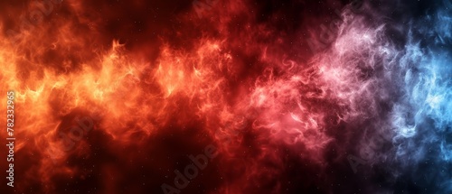  A red, blue, and orange cloud wallpaper features a star in the center against a black backdrop