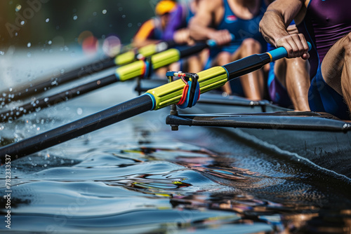 Competitive rowing team in race © yuliachupina