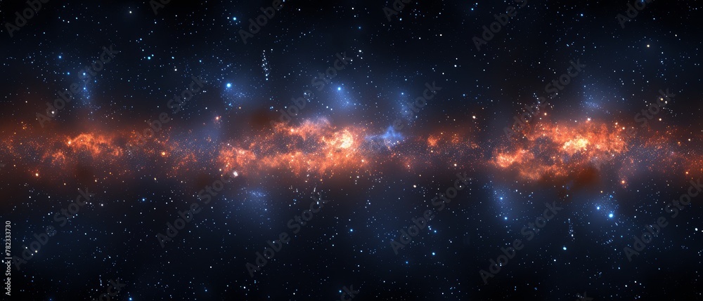   A sky filled with numerous stars, notably including a bright orange and blue one