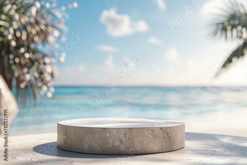 Round Marble Table Overlooking Ocean