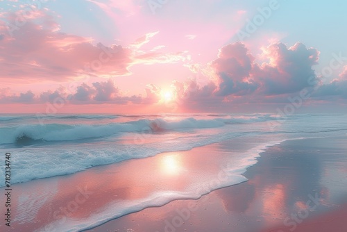 Sun setting over ocean on beach