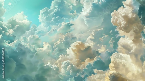 Amazing view of the sky with detailed clouds in a surreal painting style. photo