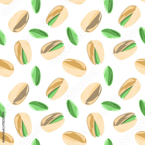 Seamless botanical pattern with pistachio nuts. Vector illustration 