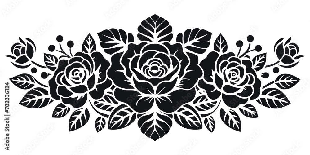 Retro old school roses for chicano tattoo outline. Monochrome line art, ink tattoo. Sophisticated black and white floral pattern suitable for various creative projects