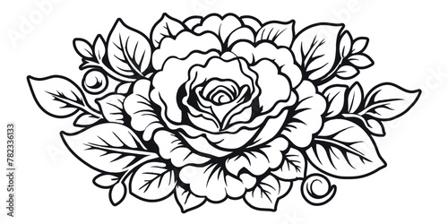 Retro old school roses for chicano tattoo outline. Monochrome line art, ink tattoo. Black and white rose flower in vector format with intricate floral botanical artwork. Nature-themed art