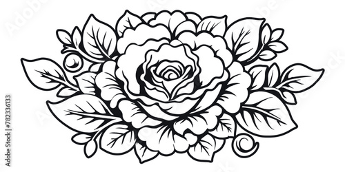 Retro old school roses for chicano tattoo outline. Monochrome line art  ink tattoo. Black and white rose flower in vector format with intricate floral botanical artwork. Nature-themed art