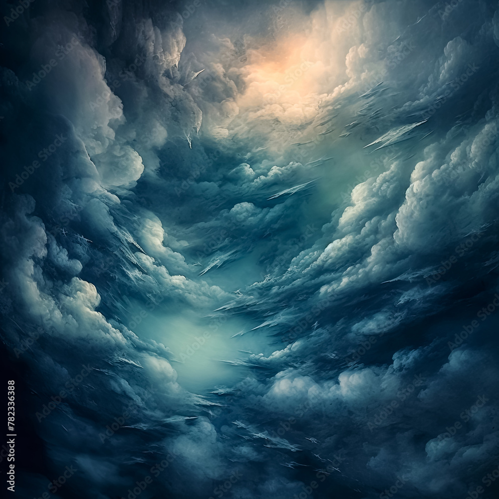The sky is filled with dark clouds and the sun is shining through them ...