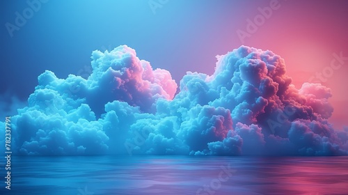   A collection of clouds drifting above a waterbody, framed by a pink-blue sky © Jevjenijs