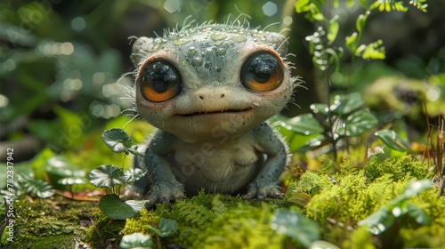   A tight shot of a small animal in a lush grassfield  surrounded by plants  its eyes gazing wide