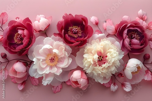 Fototapeta Naklejka Na Ścianę i Meble -  Elegant Peony Blossoms on Pink for Sophisticated Designs. Concept Pink Peony Blooms, Elegant Floral Designs, Sophisticated Color Palettes