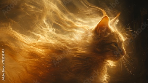   A tight shot of a cat's visage with its furry coat subtly blurred, suggestive of wind rustling through it photo