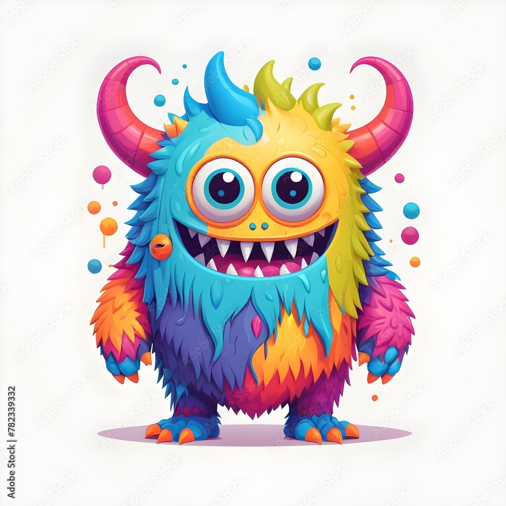 Friendly Cartoon Monster with Big Eyes, Colorful Creature Illustration
