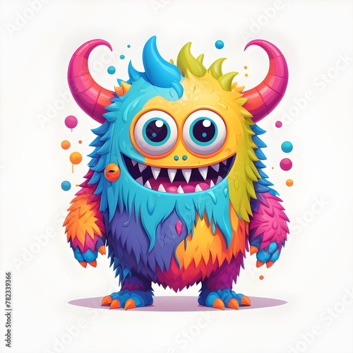 Cheerful Monster Cartoon Illustration, Happy Colorful Creature