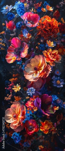 Oil masterpiece of digital, flowers, colorful © Karn AS Images