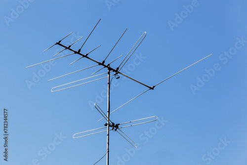 Yagi array aluminum television antenna on a roof top