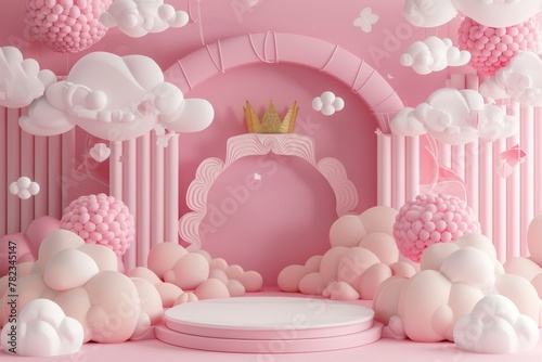 Pink Room With Clouds and Crown