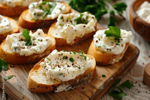 Delicious crostini with homemade soft cheese and herbs