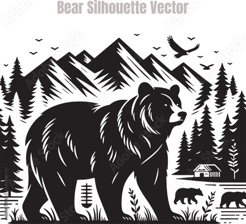 Bear Silhouette Vector Illustration Design Bundle