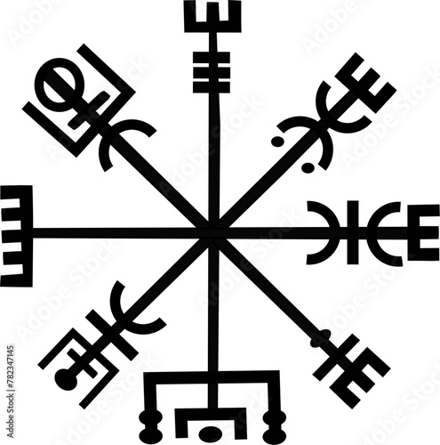 Viking Compass vector drawing in black, tattoo design