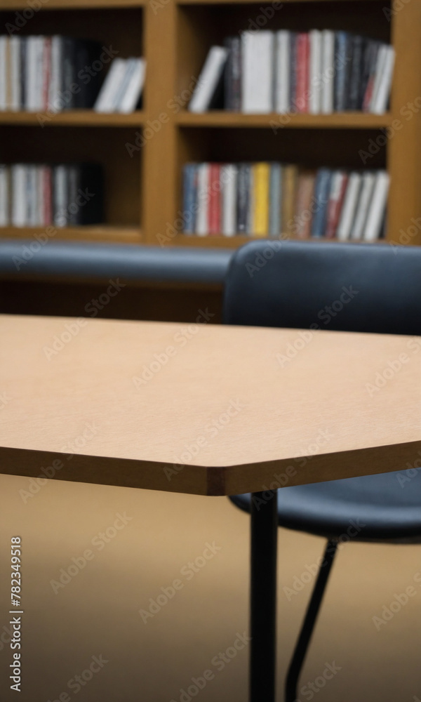 Empty table on an library background for product presentation Empty table on an library background for product presentation