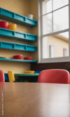 Empty table on an kindergarden background for product presentation