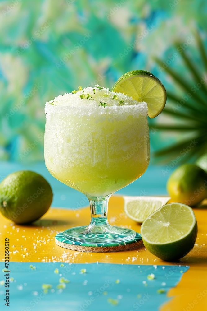 Refreshing Frozen Margarita Cocktail with Palm Leaf Refreshing Frozen Margarita Cocktail with Palm Leaf