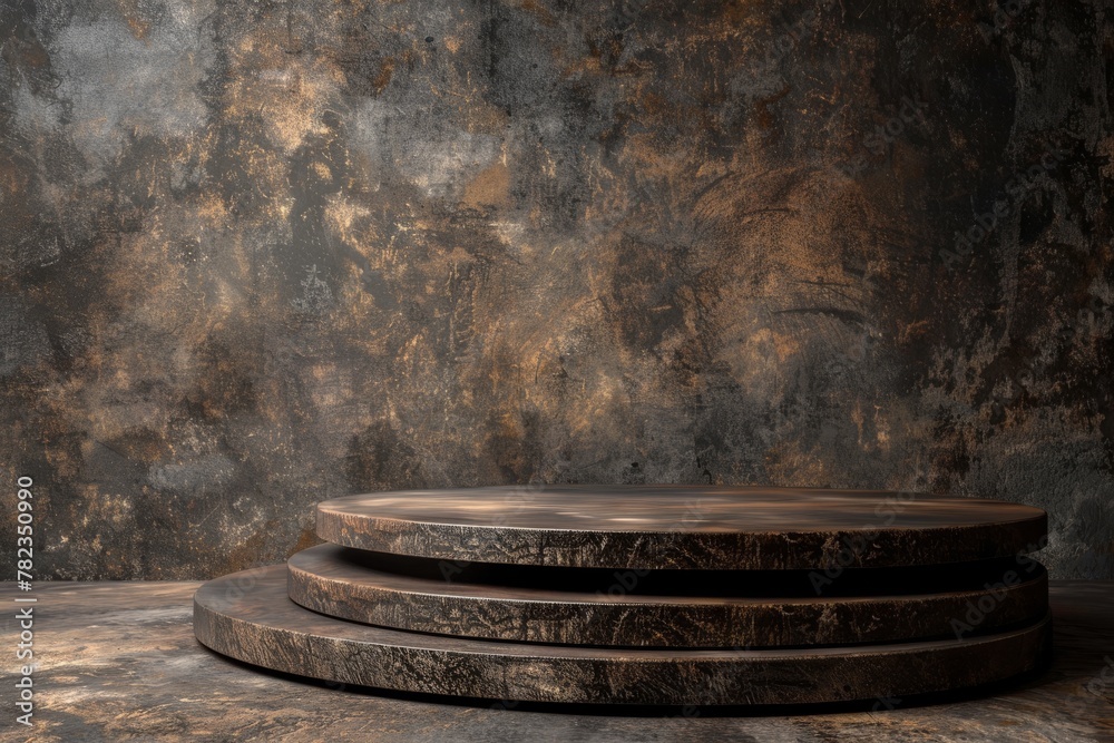 Fototapeta premium Round Wooden Table on Stone Floor