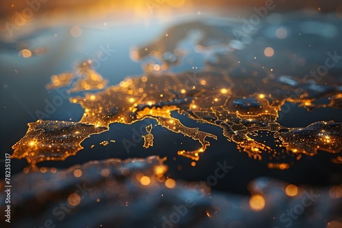 Europe's Data Pulse: Network Connectivity Glow. Concept European Tech Trends, Networking Solutions, Digital Infrastructure, Connectivity Insights, Data Analysis Tools
