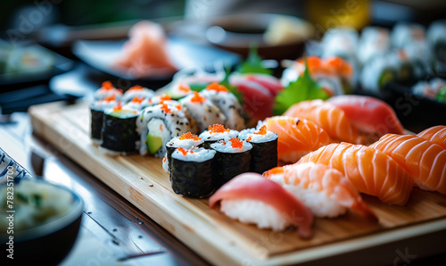 sushi on the table in restaurant photo