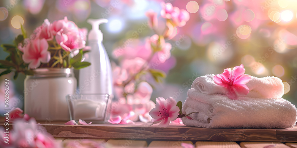 Spring still life scene with Sakura flower and coffee