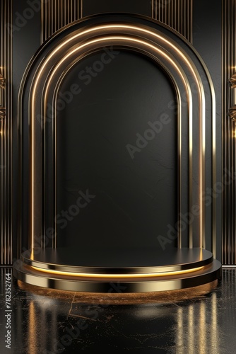 Black and Gold Arch Against Black Background