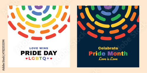 Celabrate, pride, month, love is love, lgbtq, wishes, greeting, social, media, post, design, with rainbow, colorful, circle, strips, background, wishing, banner, design, vector, illustration,