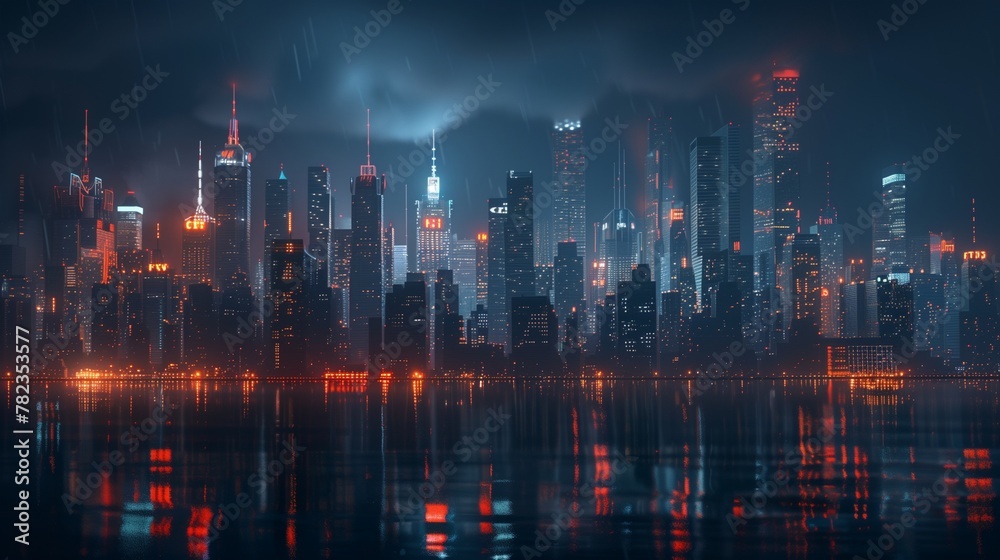 Fototapeta premium Behold a vision of urban elegance, where skyscrapers soar into the sky and city lights twinkle like stars in the night.