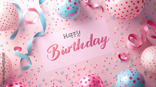 Banner, birthday greeting card in pastel colors with 