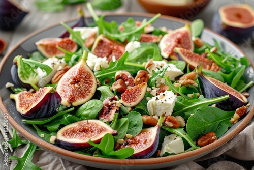 Fall salad with arugula spinach figs and cheese