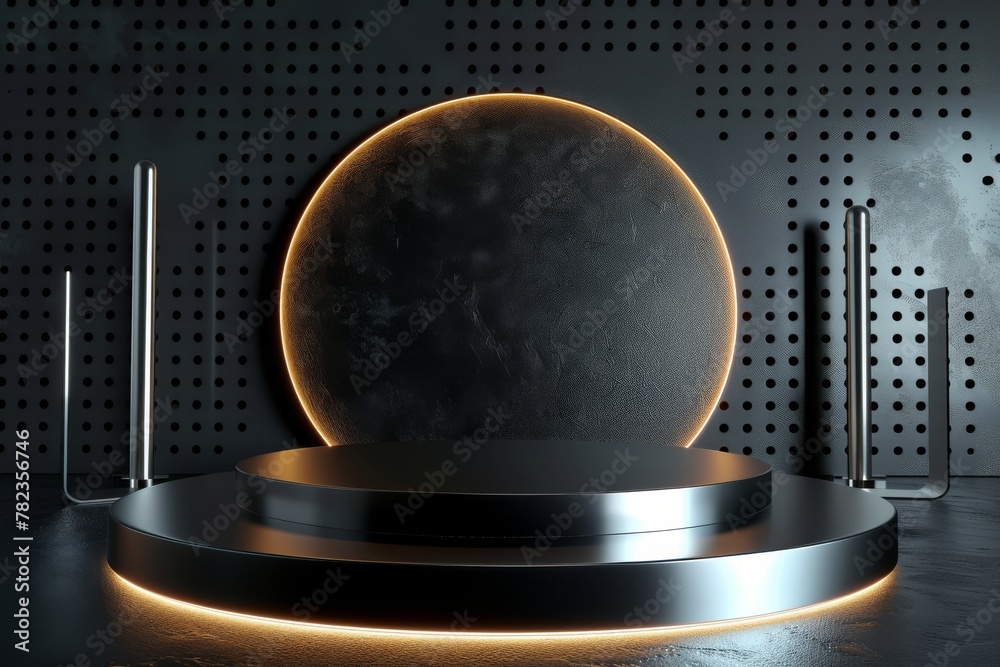 Illuminated Round Object on Black Surface