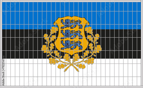 Vector illustration of the flag of Estonia under the lattice. The concept of isolationism. No war